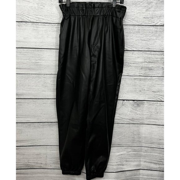 Vintage Havana High-Waisted Black Faux Leather Joggers Size L - Picture 1 of 4